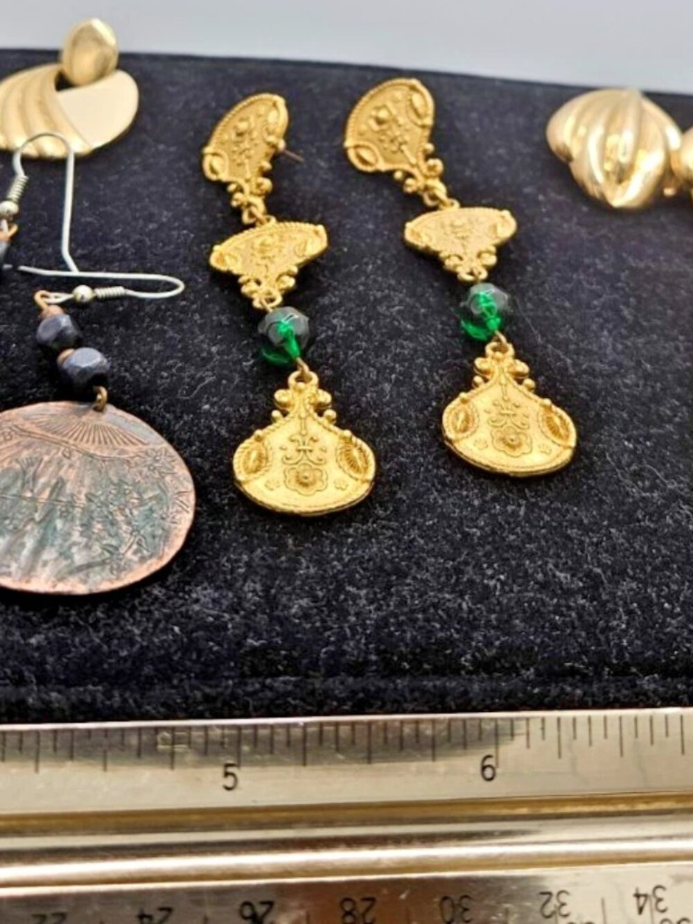 Vintage 80s 90s Retro Mod Metal Pierced Earrings 5 sets- Gold Tone Copper Dangle